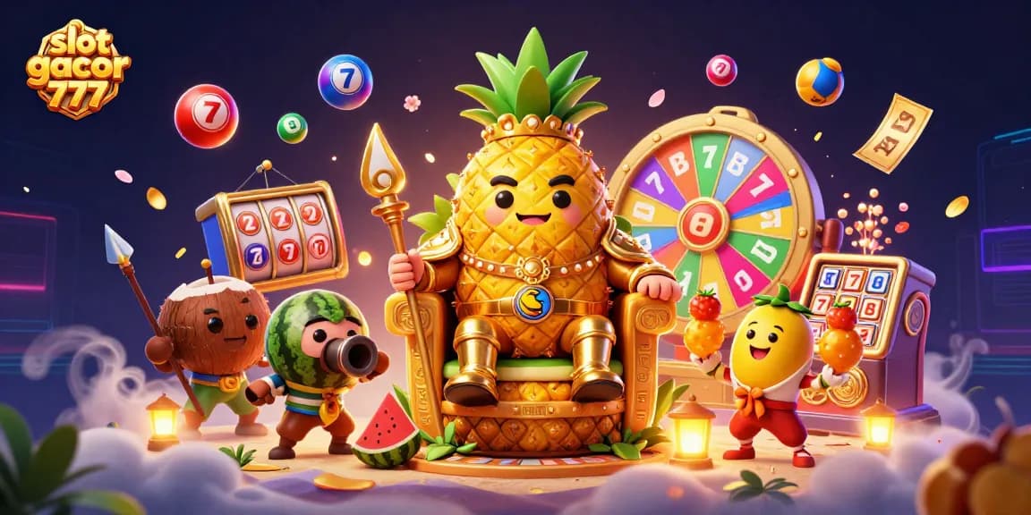 Experience the excitement of slot gacor 777 with a vibrant 3D illustration of casino-themed characters and elements.