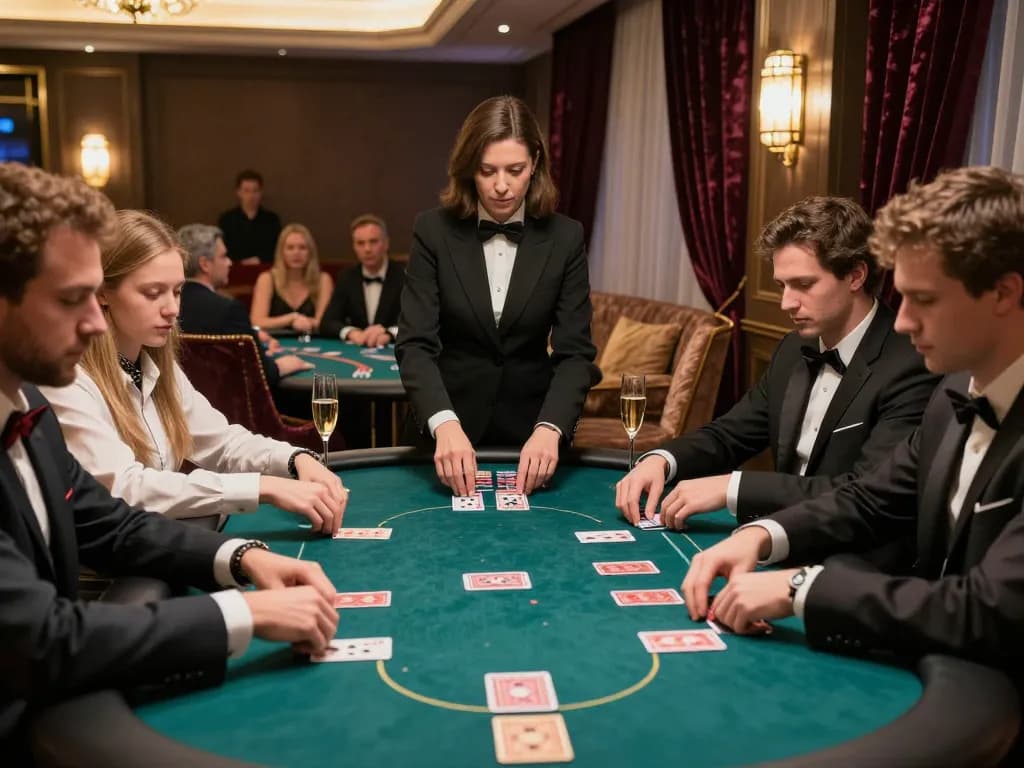 KQBD: Engaging VIP poker game in upscale casino setting, highlighting high-stakes play.