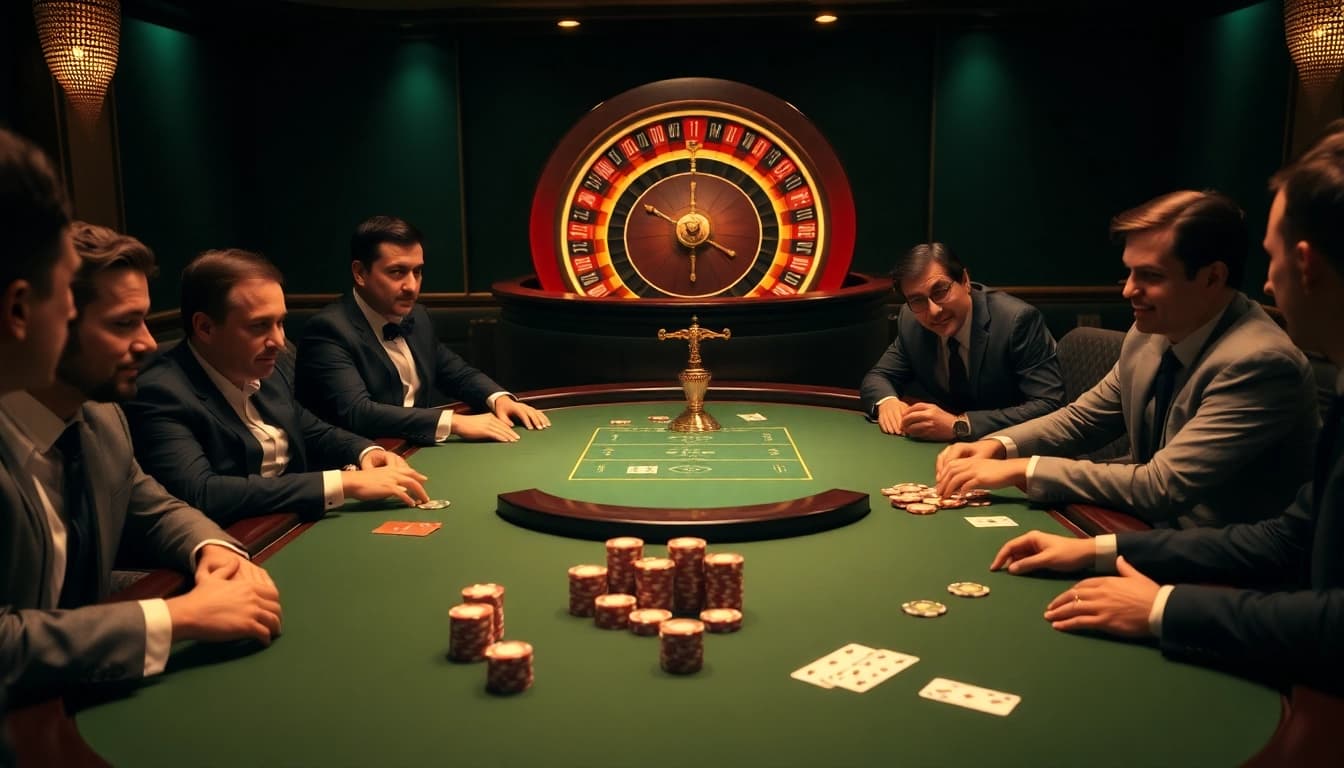 Exciting poker action at 5Z7779 casino table with vibrant chips and luxurious ambiance.