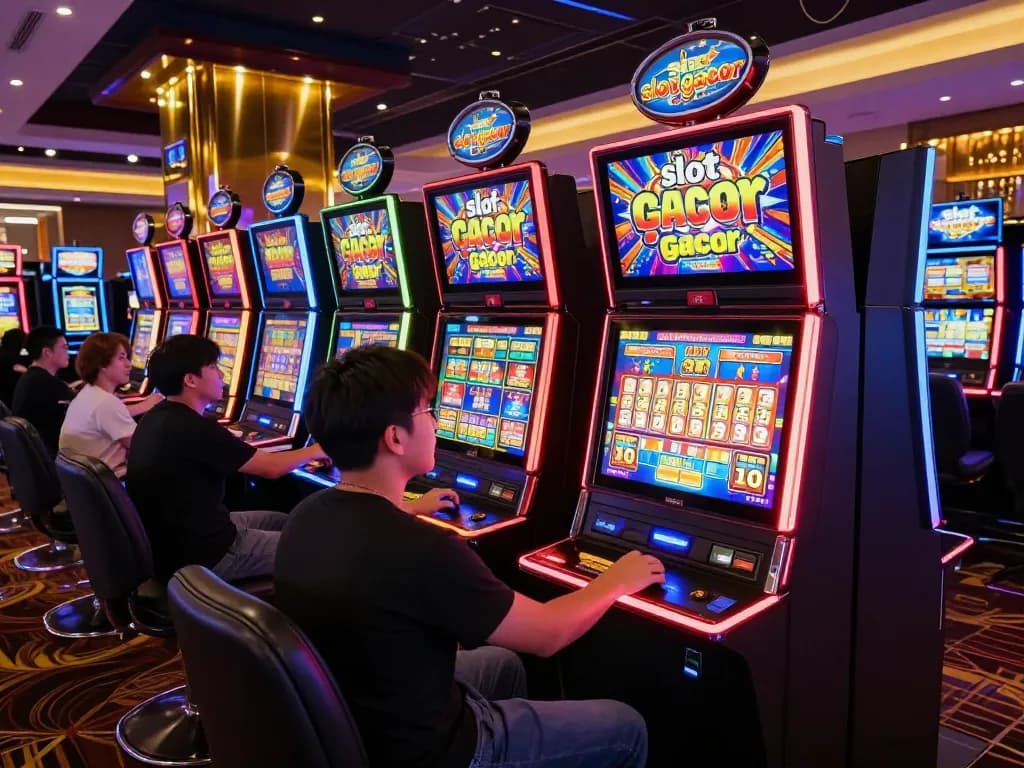 Players enjoying the excitement of slot gacor machines in a modern casino setting