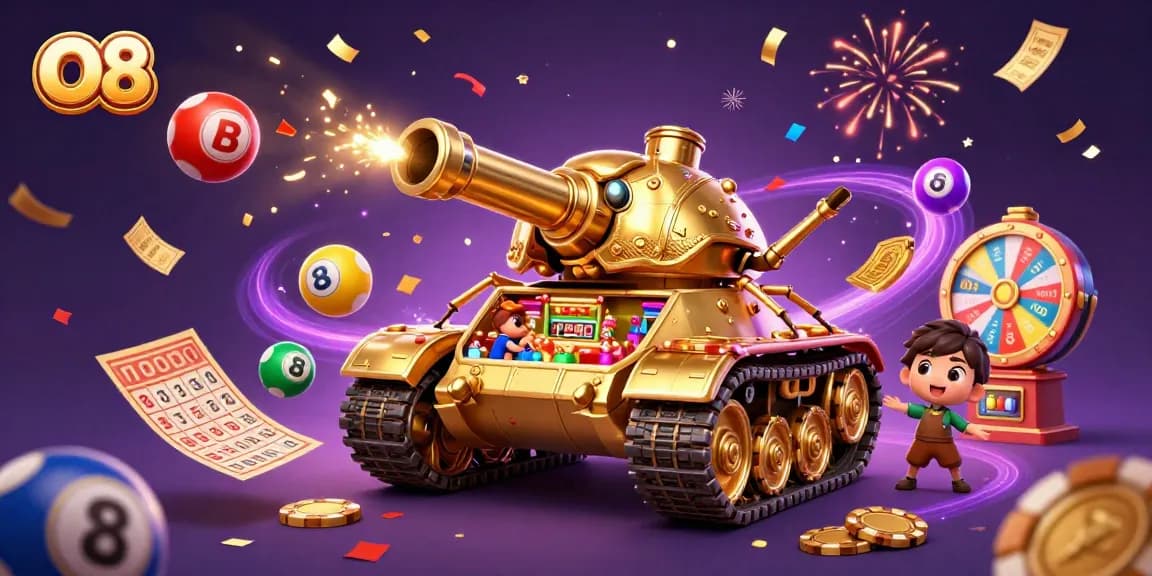 Experience O8's vibrant gaming world with a dynamic golden beetle tank casino scene.