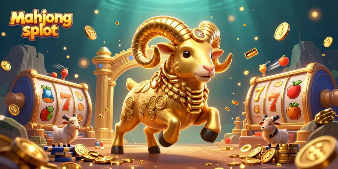 Experience thrilling mahjong slot action with golden ram amidst dynamic casino visuals.