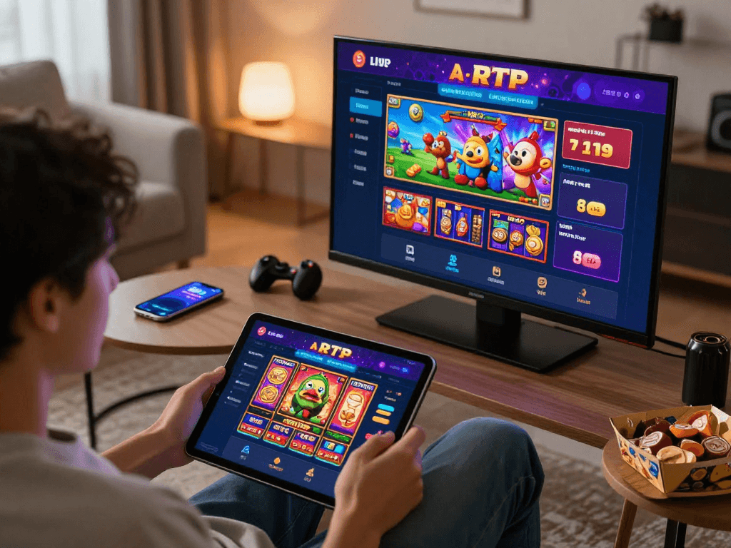 Pengguna coloksgp menikmati permainan slot online dalam suasana nyaman di ruang tamu modern.