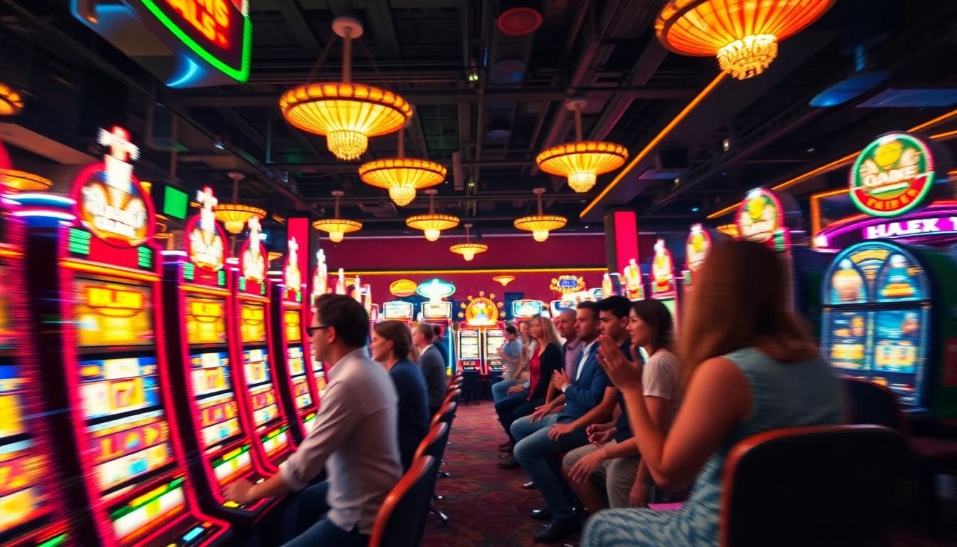 Menggoda pemain dengan situs gacor yang menampilkan mesin slot berwarna-warni dan suasana meriah.
