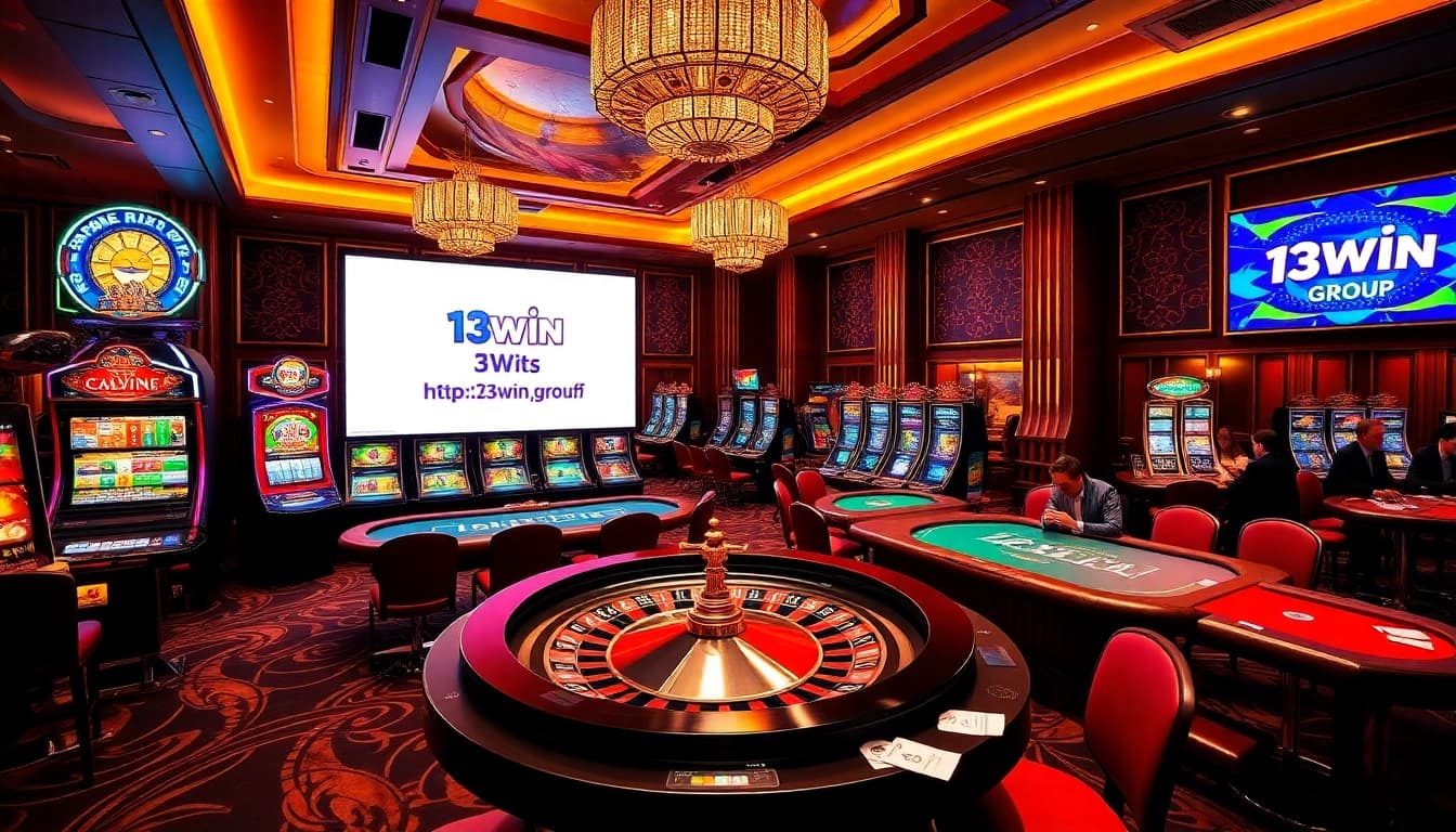 Win big at https://13win.group/ with an exciting casino interior featuring roulette and poker games.