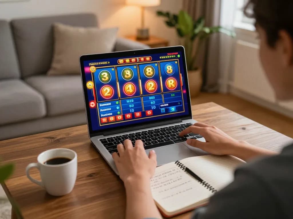 Engaging in online slots gameplay at home with badak178, showcasing strategic focus and excitement