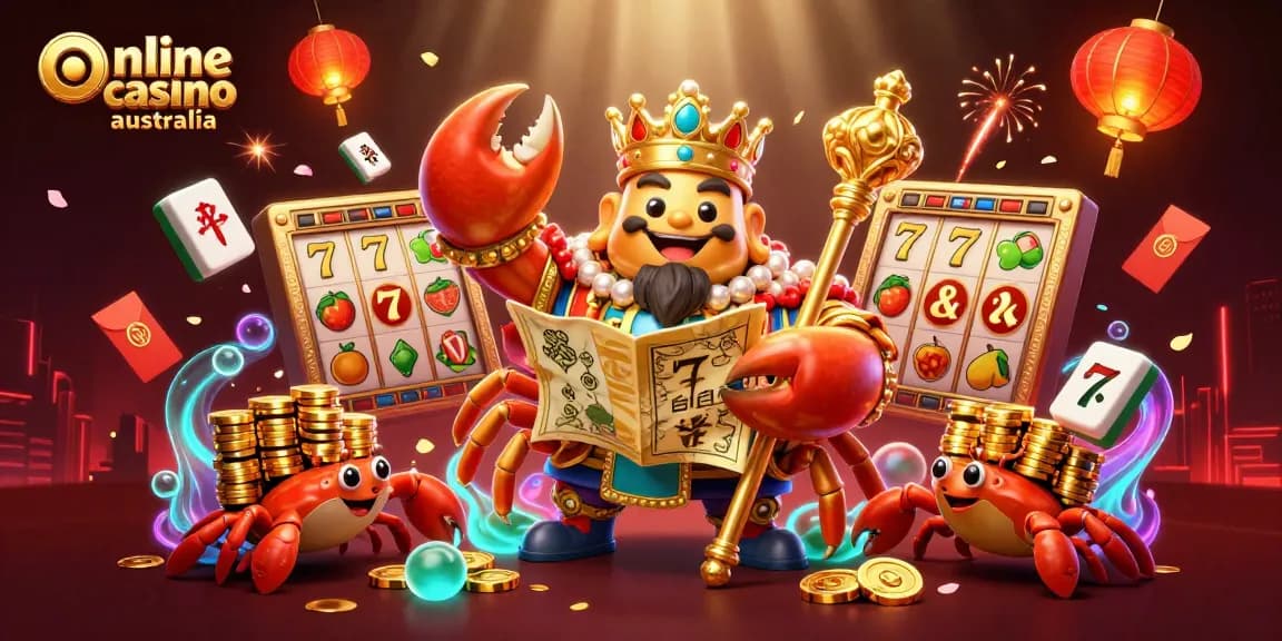 Play exciting games at the online casino australia with a golden crab emperor and vibrant casino elements.