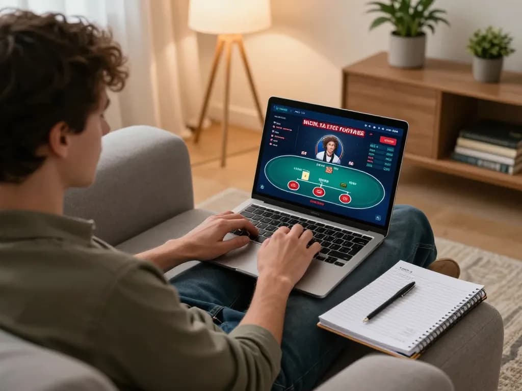 Player immersed in online poker gameplay via say88 platform, creating a cozy gaming atmosphere.