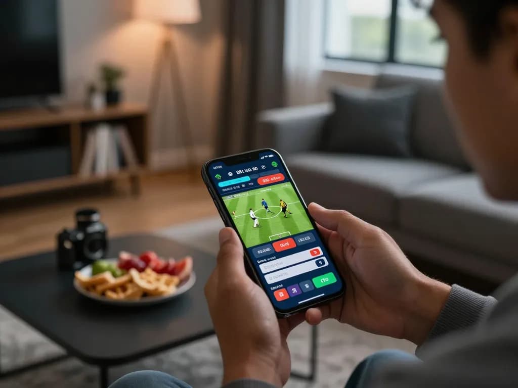 Engaging in sports betting on the vaobet app from a comfortable living room setting.