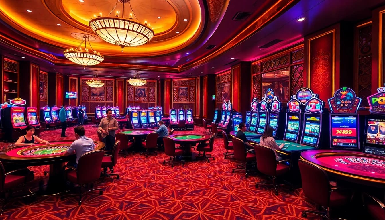 Excitement at RR88 casino with roulette tables, vibrant slot machines, and immersive gameplay.
