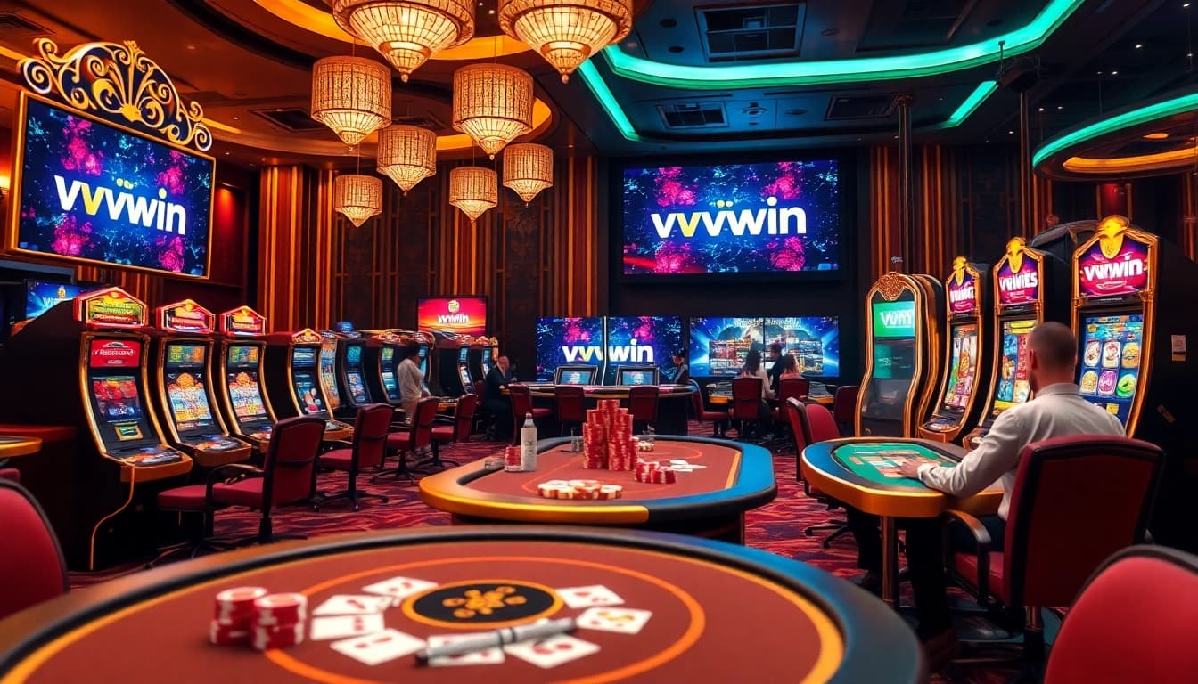 Experience excitement at vvvwin with luxurious casino tables and vibrant slot machines.