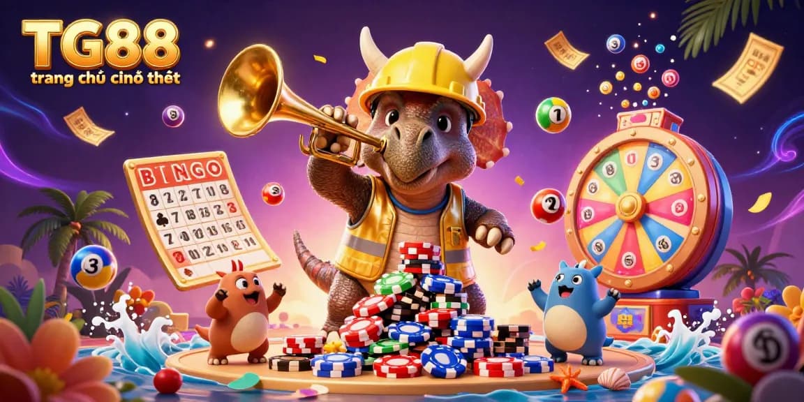 Experience the excitement of TG88 trang chủ chính thức with dynamic celebrations in a colorful casino scene, joining the fun!