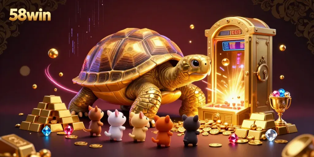 Experience excitement at 58win with a giant golden tortoise pinball machine and treasures galore!