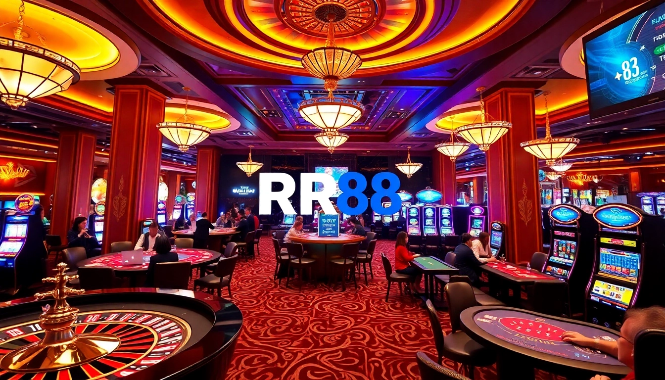 Betting excitement at Trang Chủ RR88 with players enjoying casino games and vibrant slot machines.