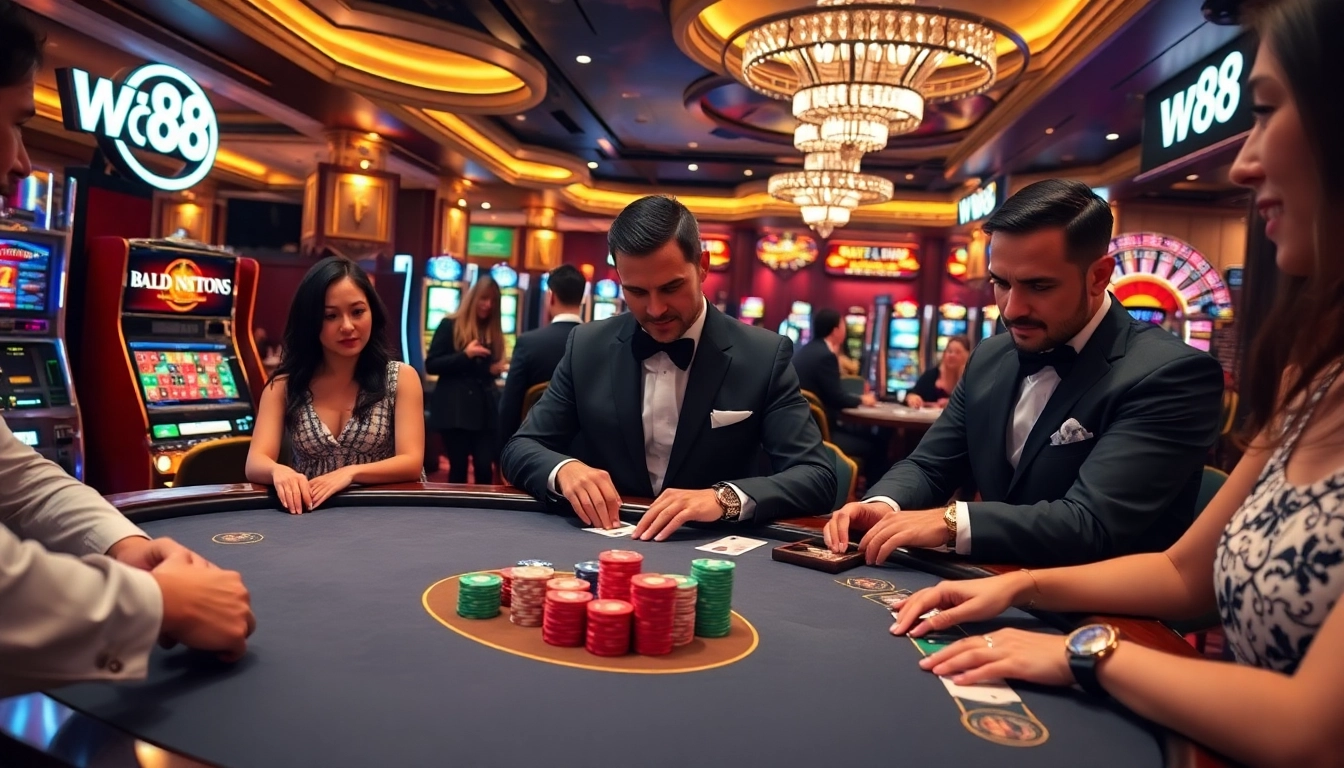 Experience the thrill of W88 poker with professional dealers and lively casino ambiance.