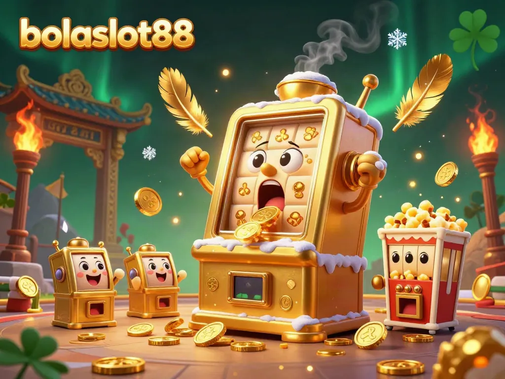 Experience the excitement with bolaslot88 as the golden slot machine wins a jackpot surrounded by cheering baby slots and golden coins.