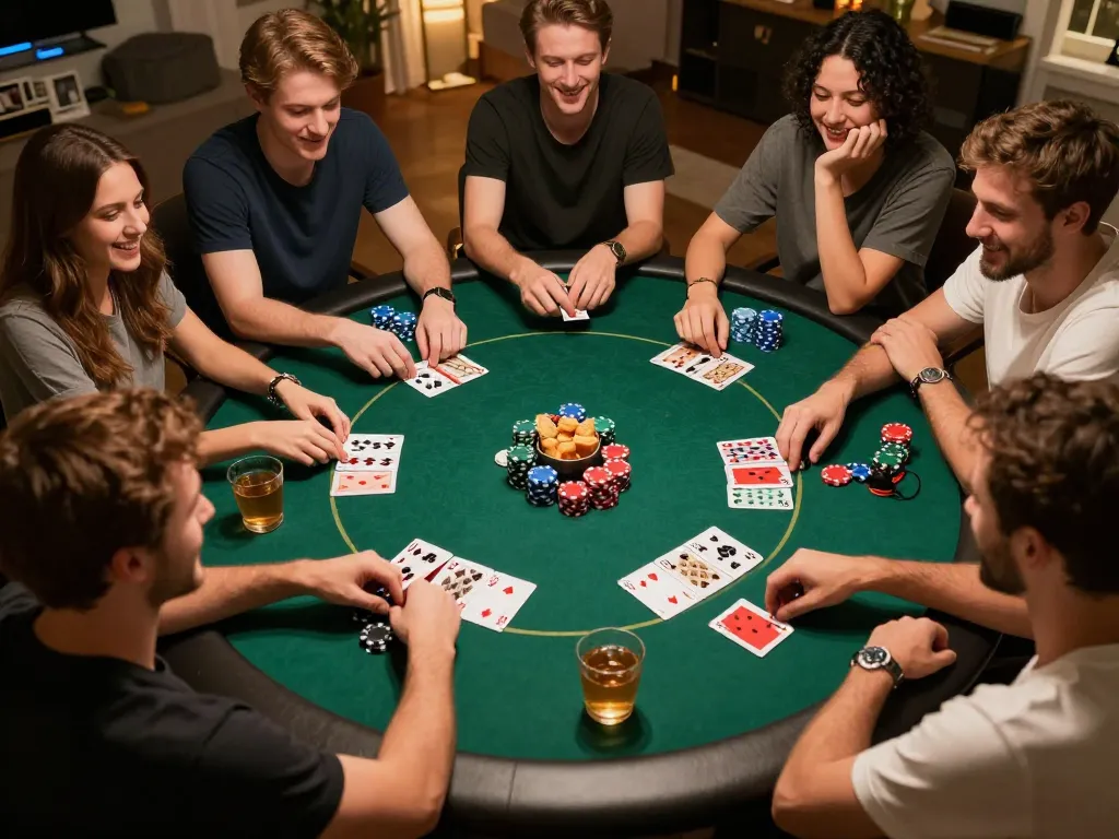 Engaged players experiencing a friendly poker game night at home, showcasing the excitement of f8betlv gaming