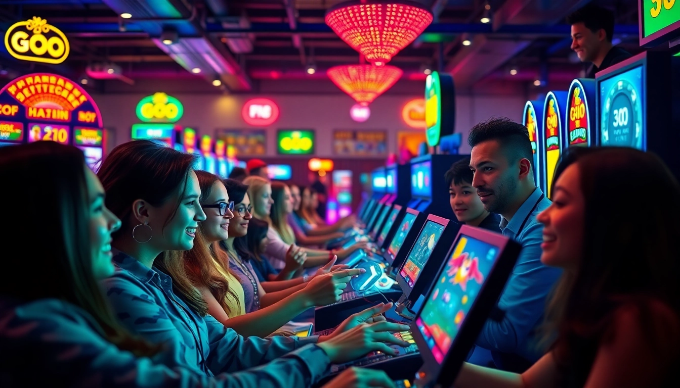 Exciting players enjoying the GO 88 gaming experience, showcasing vibrant digital graphics and a lively atmosphere.