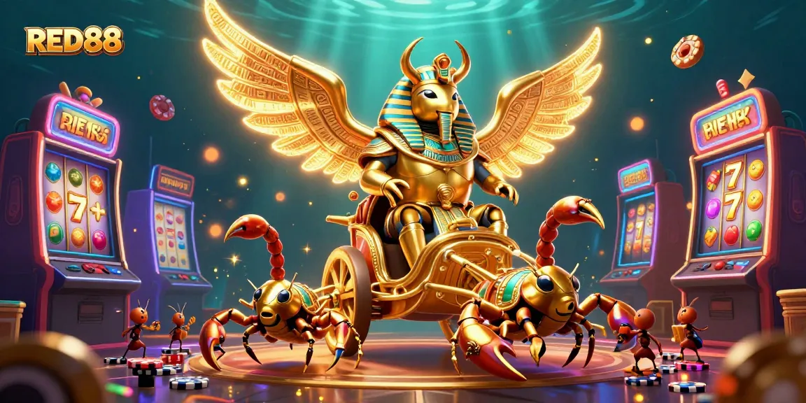 Win big at RED88 with vibrant casino-themed characters among sparkling slot machines.