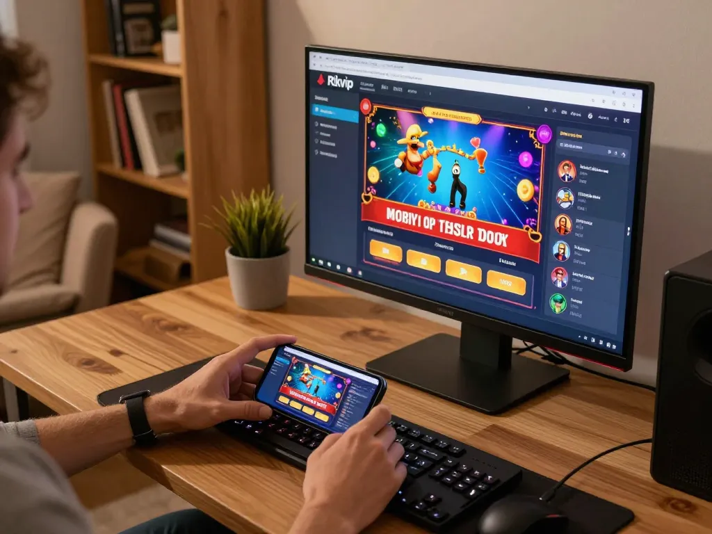 Engaging with Rikvip casino app on smartphone during online gaming session