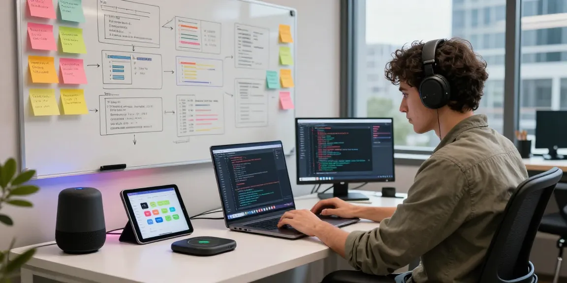 Moltbot AI showcased in a dynamic tech workspace with a developer automating tasks on multiple chat platforms surrounded by coding tools.