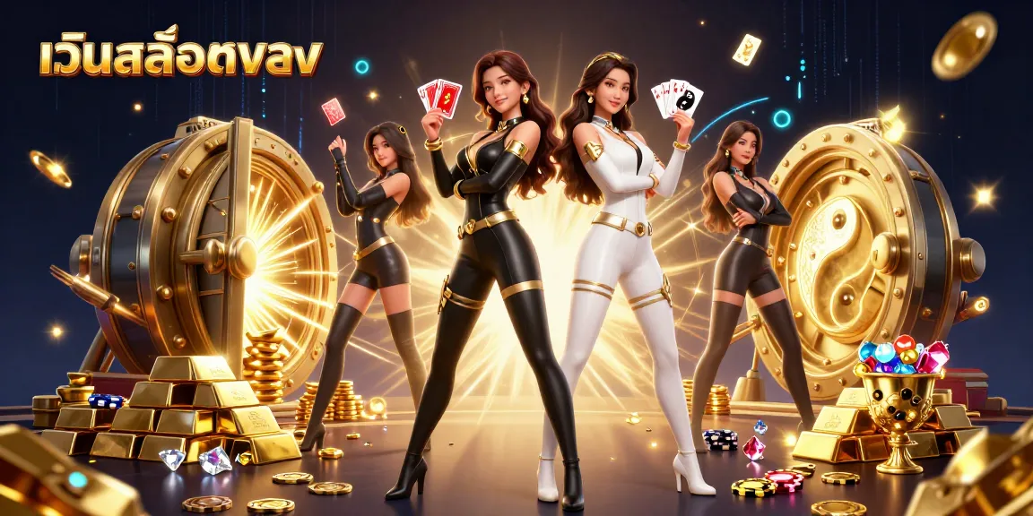 Unleash winning potential with เว็บสล็อตตรง as two powerful Asian women showcase their cards amidst a vibrant casino scene.