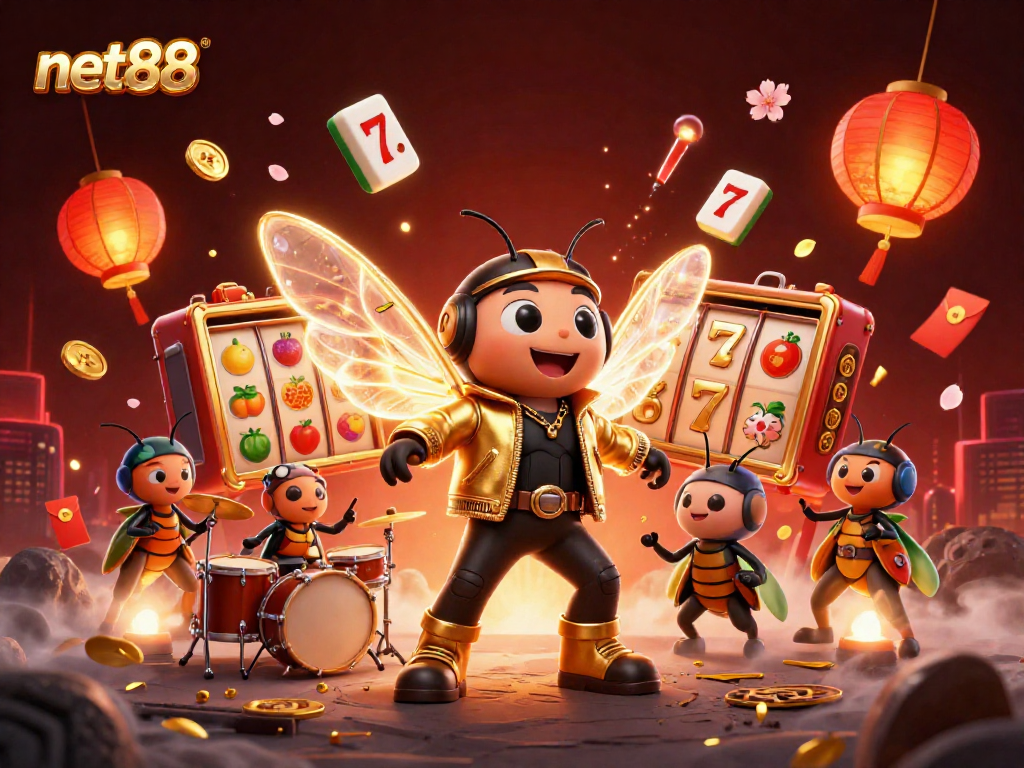 Experience the vibrant energy of net88 as a rock star cicada brings luck and excitement to the casino atmosphere.