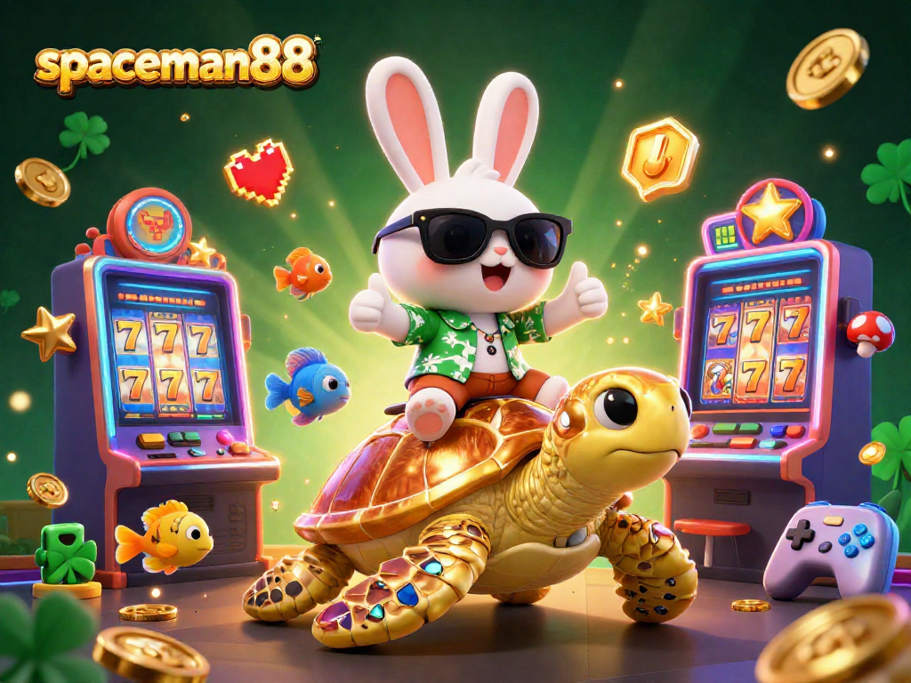 Experience thrilling gameplay with spaceman88 in this vibrant casino scene featuring cartoon characters.