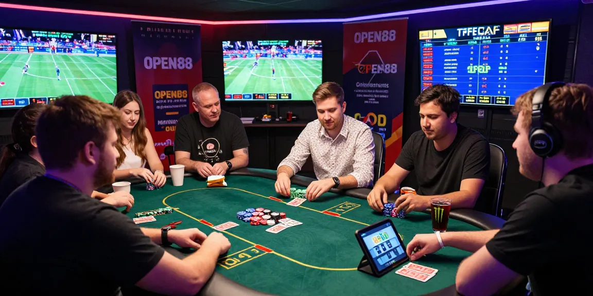 Exciting online gambling atmosphere showcasing users engaging with the OPEN88 platform, vibrant live betting screens, and festive decorations.