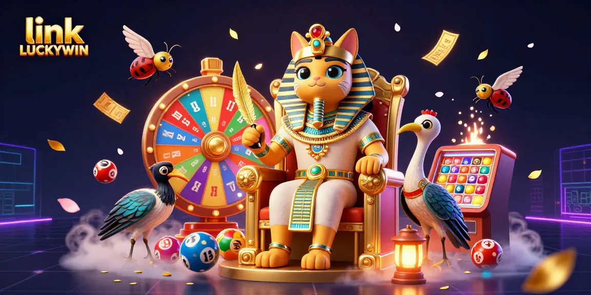 Play and win with link LUCKYWIN in this vibrant, thrilling casino experience illustration.