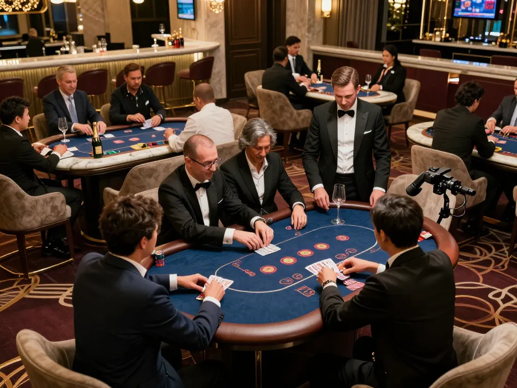 iWin high-stakes poker game in a luxurious VIP casino area with elegant decor and engaged players