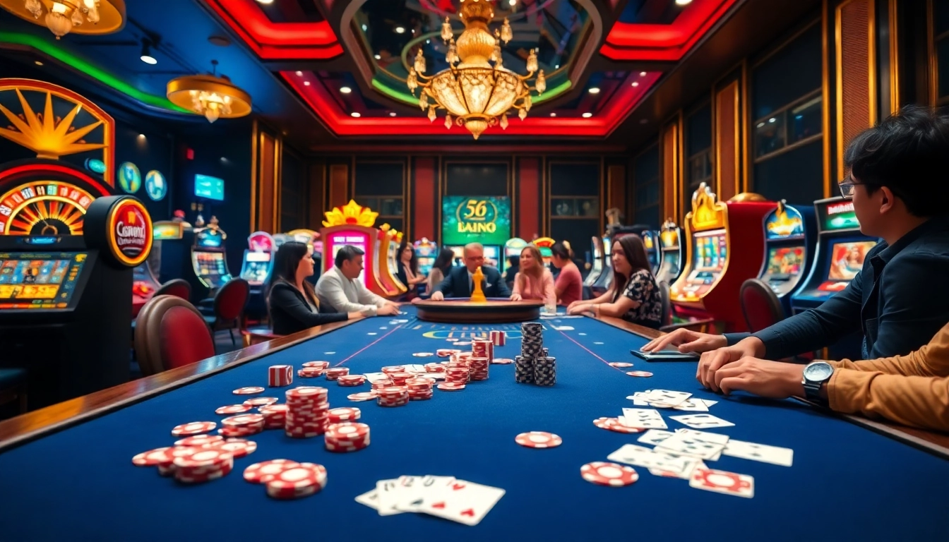 Players enjoying 68 game bài at a vibrant casino table filled with action and excitement.