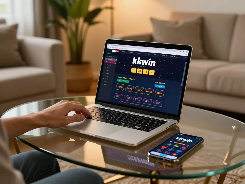Engaging online gaming session with kkwin casino interface on laptop and mobile app, showcasing strategic betting.