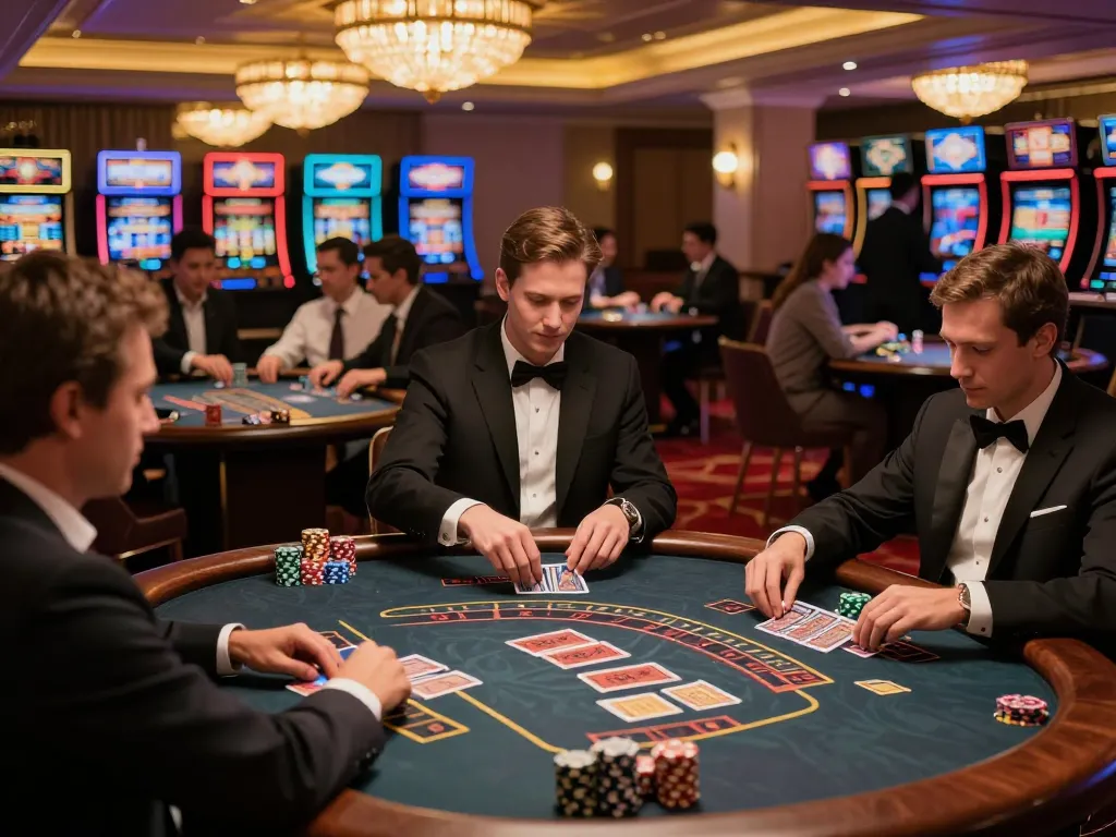Players strategizing at ww88 blackjack tables in an upscale casino setting