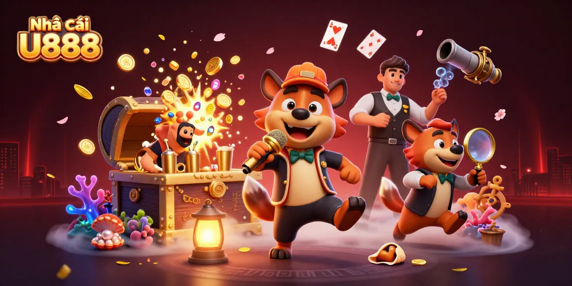 Engage in thrilling moments at Nhà cái U888 with vibrant hyena characters in a packed casino setting.