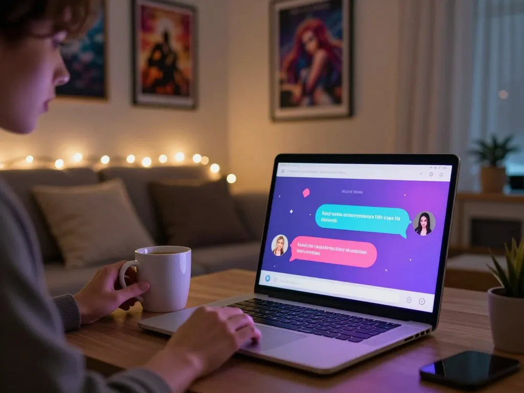 Engaging with sex chat AI in a cozy digital space with playful interactions on screen.