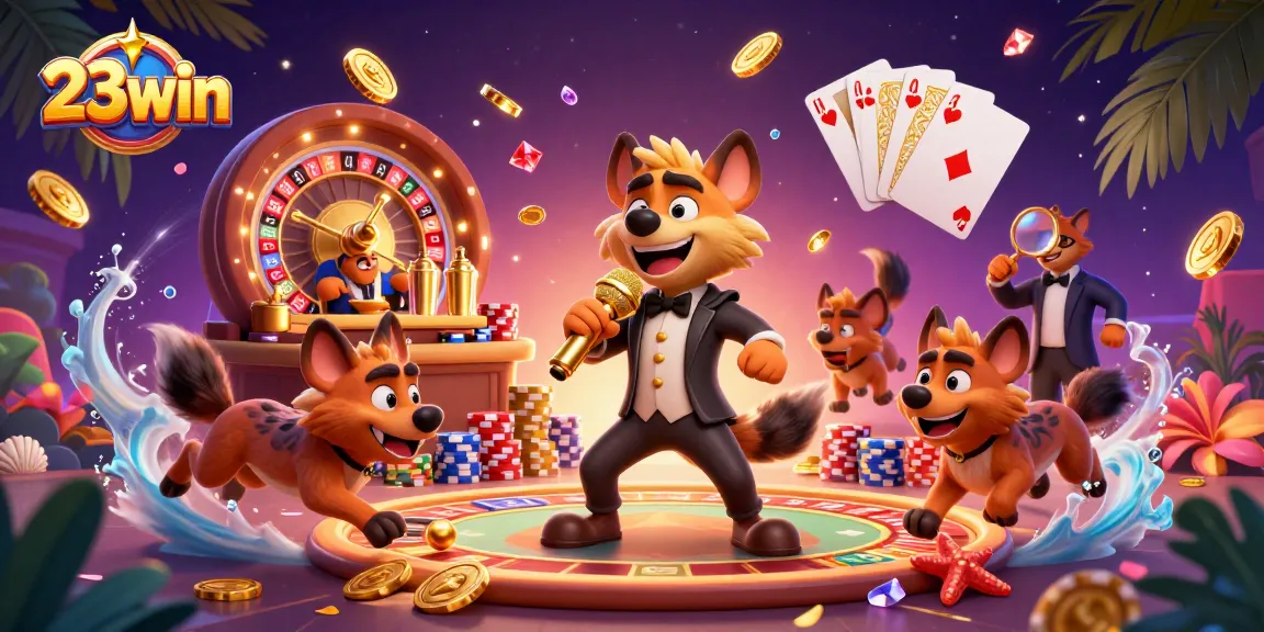 Experience thrilling casino action at 23win with hyenas humorously running a vibrant comedy club.