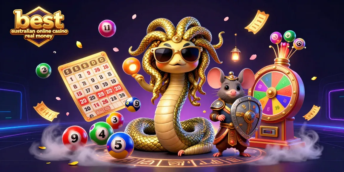 Experience the thrill of the best australian online casino real money with a vibrant 3D Medusa and gaming elements.