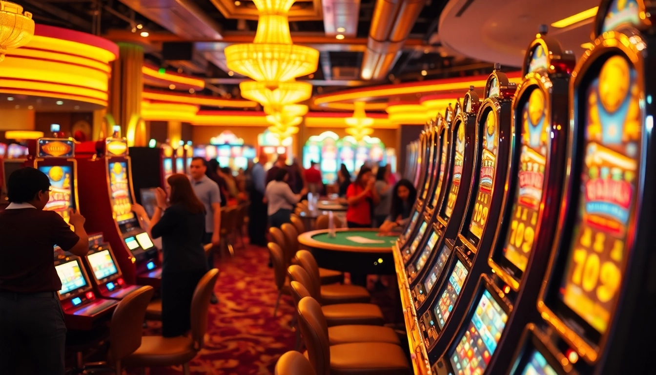 Permainan seru di kasino toko56 yang menampilkan mesin slot cemerlang di latar belakang.