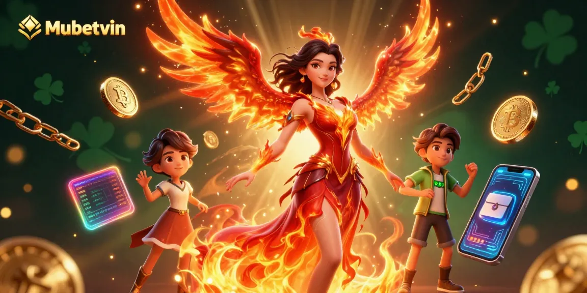 Experience action and excitement with Mubetvin in a vibrant casino scene featuring a fiery Asian woman and her phoenix.