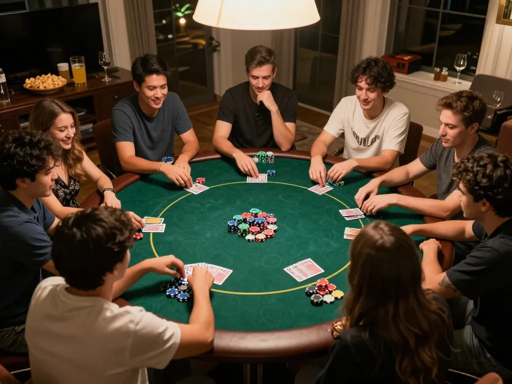 Players enjoying a poker game together at home, showcasing the excitement of dacsandatphanrang.com.