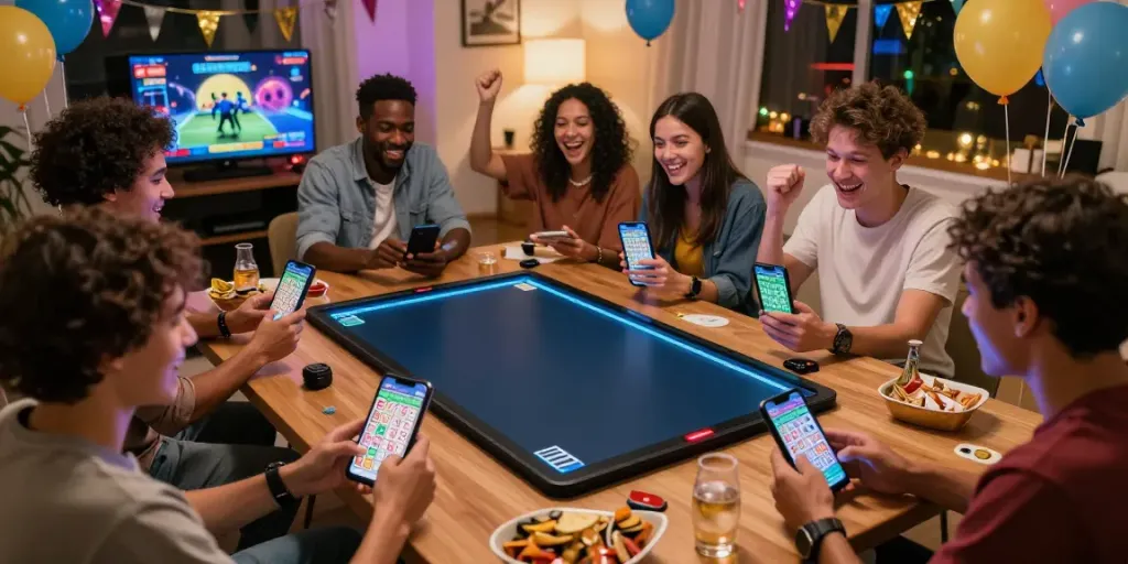 Exciting Bingo app download apk gaming scene with friends celebrating wins in a vibrant atmosphere.