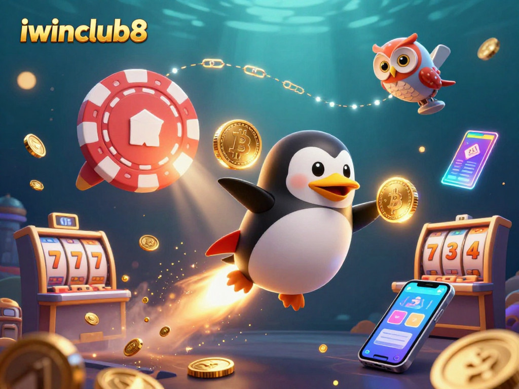 Experience dynamic gameplay at iwinclub8 with a golden penguin racing toward casino thrills.
