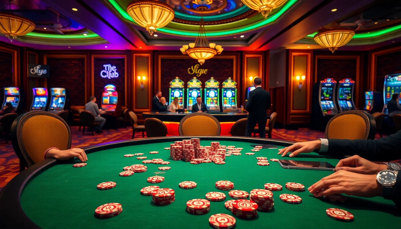 topclub players engaging in an exciting poker game amidst a luxurious casino setting
