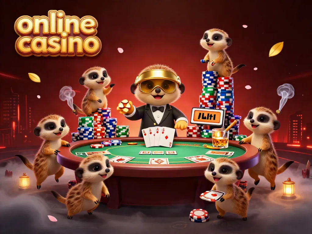 Engage in an exciting online casino experience with lively meerkats managing games and thrilling poker action.