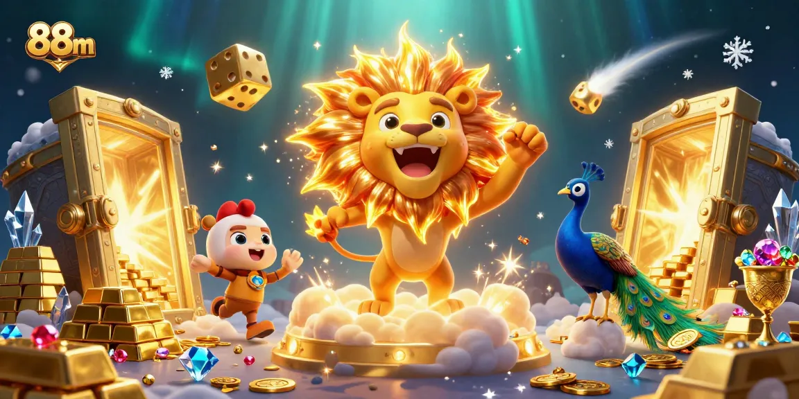 Engage with the vibrant world of 88m, featuring golden treasure, a roaring lion, and epic winnings!