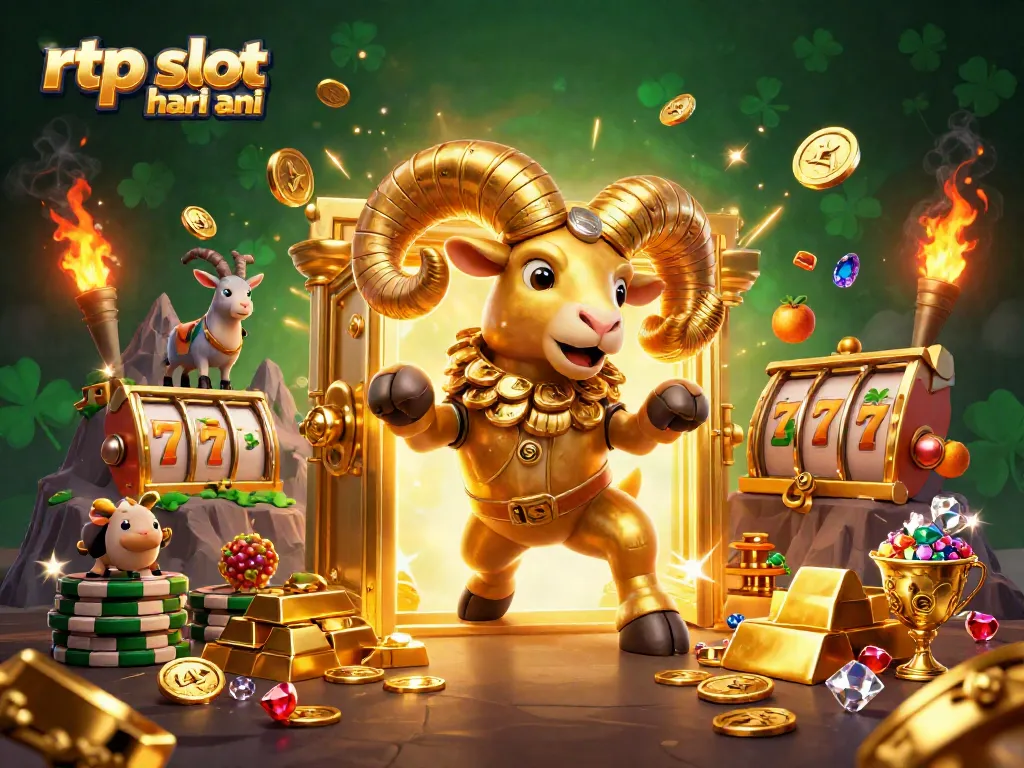 Experience winning excitement with rtp slot hari ini featuring golden ram amid treasures and slot reels.