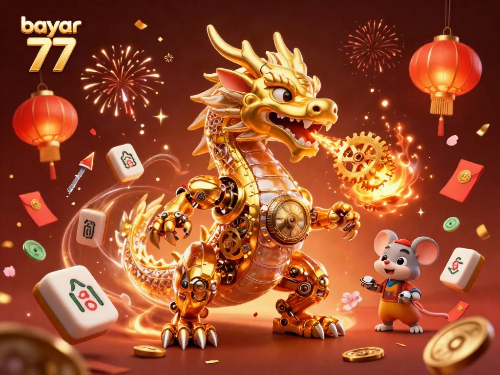 Experience thrilling gameplay with the bayar 77 golden dragon symbolizing exciting wins in a rich casino scene.