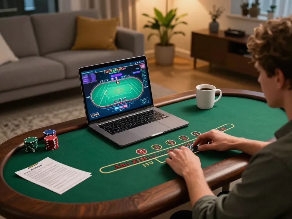 Player enjoying a live dealer game on cm88viet with strategic notes in cozy setting