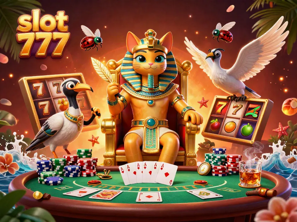 Menangkan jackpot dengan slot 777 dalam ilustrasi kasino yang kaya warna dan detail.